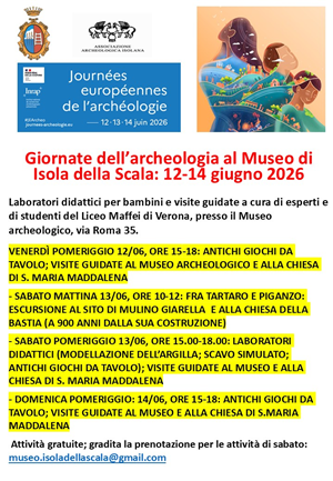 Giornate dell’Archeologia ad Isola della Scala: 12-14 giugno 2026
