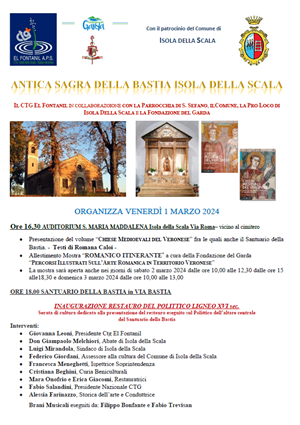 Mostra e Presentazione del libro sulle chiese medievali della pianura veronese e Inaugurazione del restauro al Polittico della Chiesa della Bastia